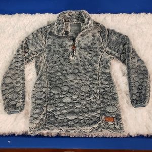 Simply Southern Sherpa Quarter-zip Pullover Small Gray Sweater